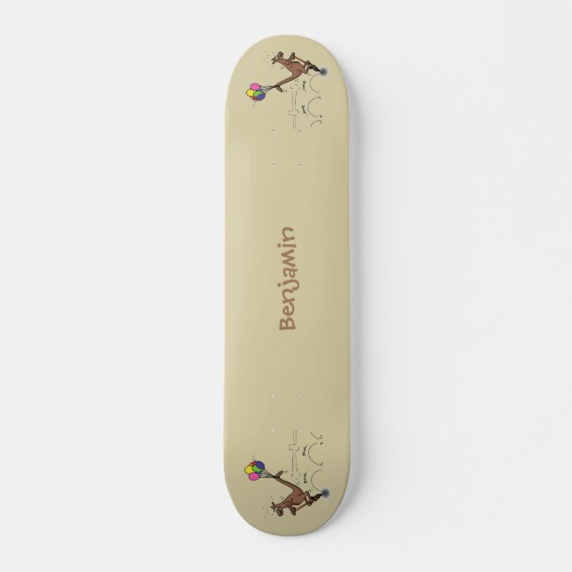 Australian humor kangaroo cartoon illustration skateboard (Front)