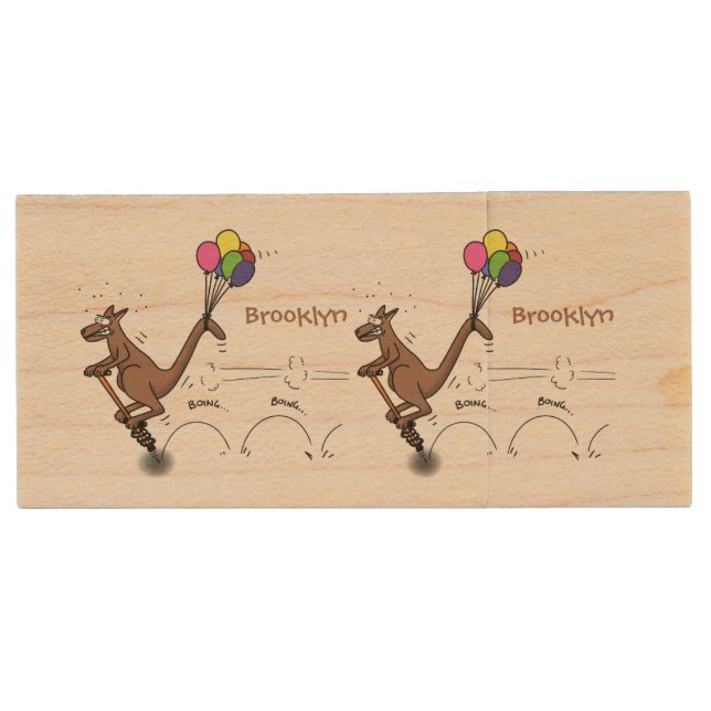 Australian humor kangaroo cartoon illustration wood flash drive (Front)
