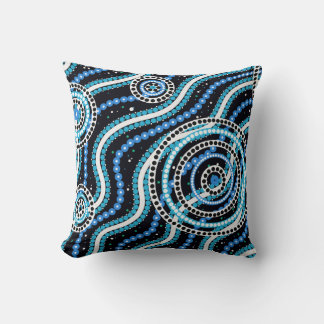 Australian Indigenous digital designer Art, Water, Throw Pillow