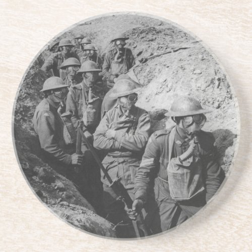 Australian Infantry Wearing Small Box Respirators Sandstone Coaster