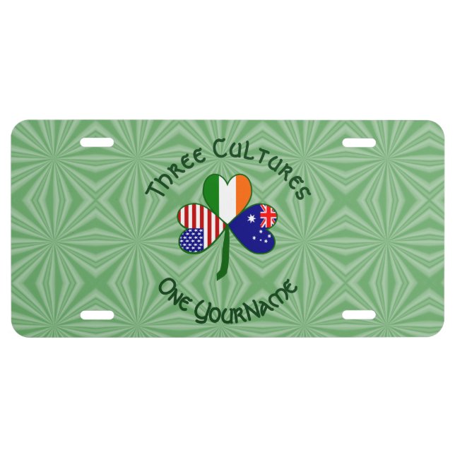 Australian Irish American Shamrock Flag Personaliz License Plate (Front)