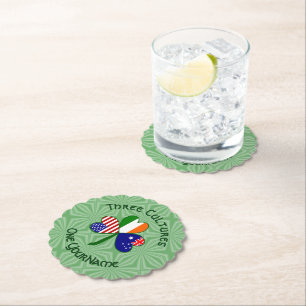 Australian Irish American Shamrock Personalized Paper Coaster