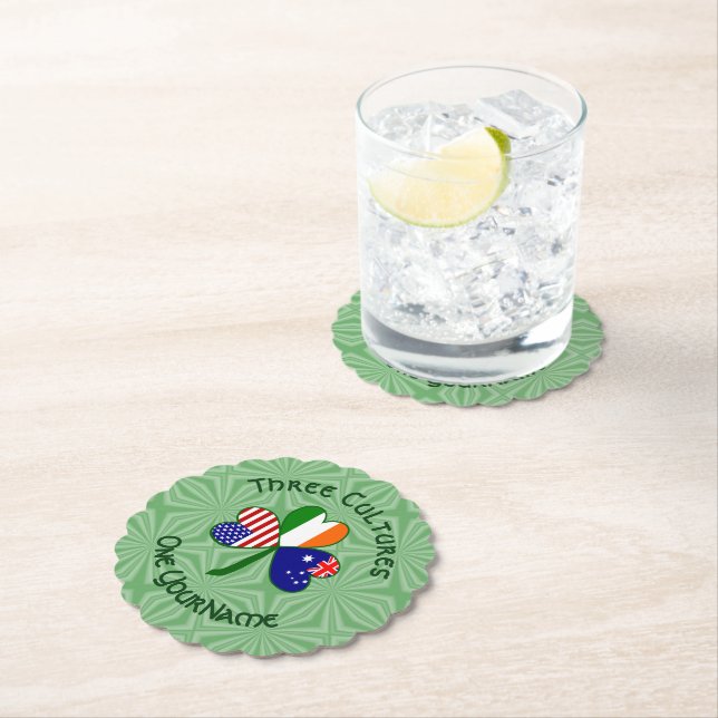 Australian Irish American Shamrock Personalized  Paper Coaster (Insitu)