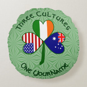 Australian Irish American Shamrock Personalized  Round Pillow