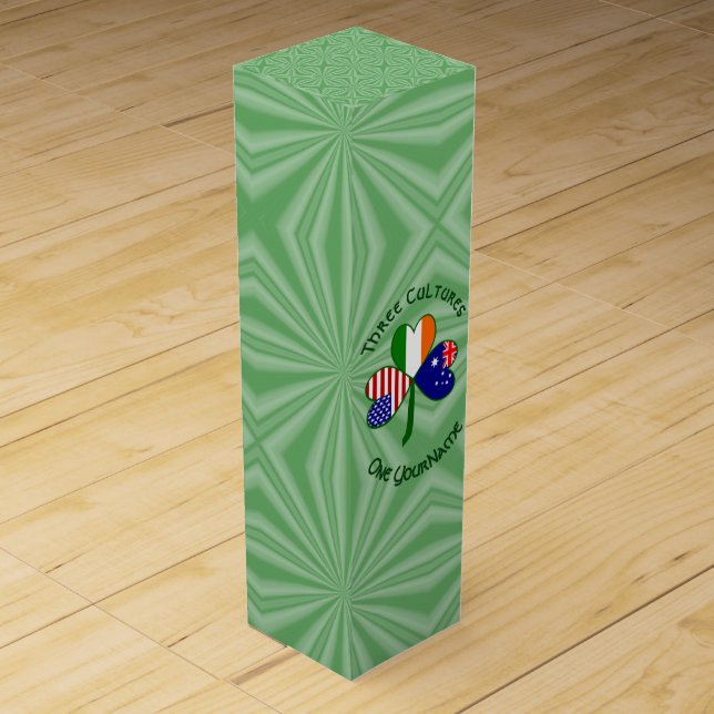 Australian Irish American Shamrock Personalized  Wine Box (Front)
