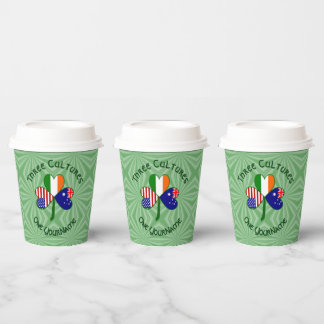 Australian Irish USA Shamrock Personalized Text Paper Cups