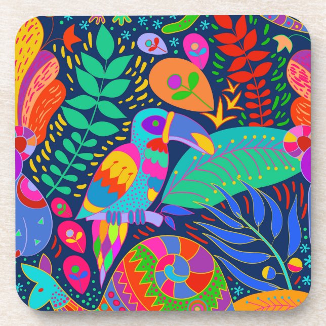 Australian Jungle Parrot Kangaroo Koala Beverage Coaster (Front)