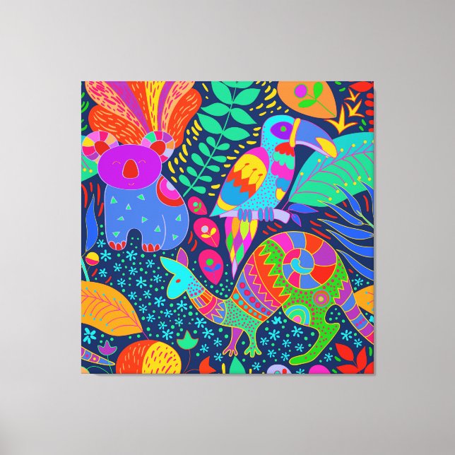 Australian Jungle Parrot Kangaroo Koala Canvas Print (Front)