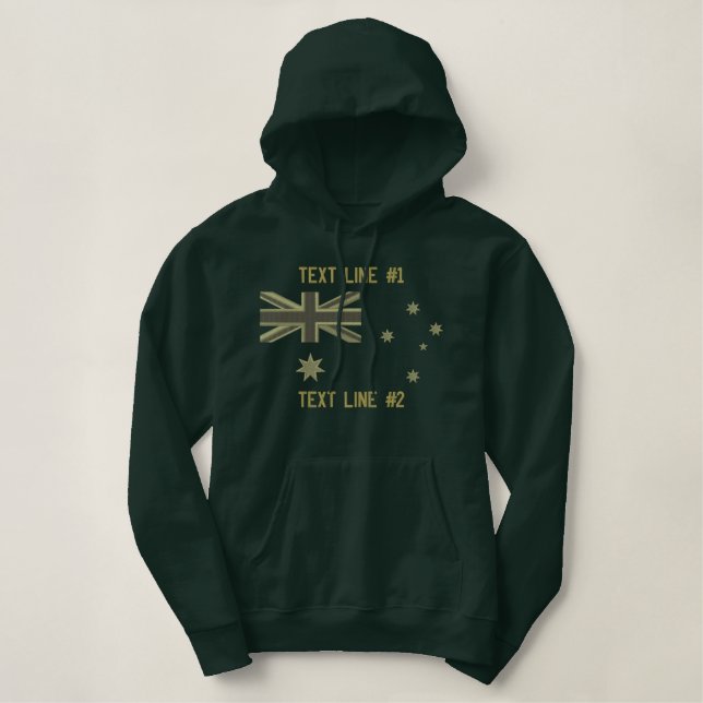 Australian Kaki Flag Embroidery Embroidered Hoodie (Design Front)