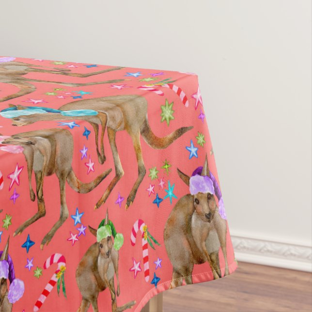 Australian Kangaroo Christmas Pink Tablecloth (In Situ)