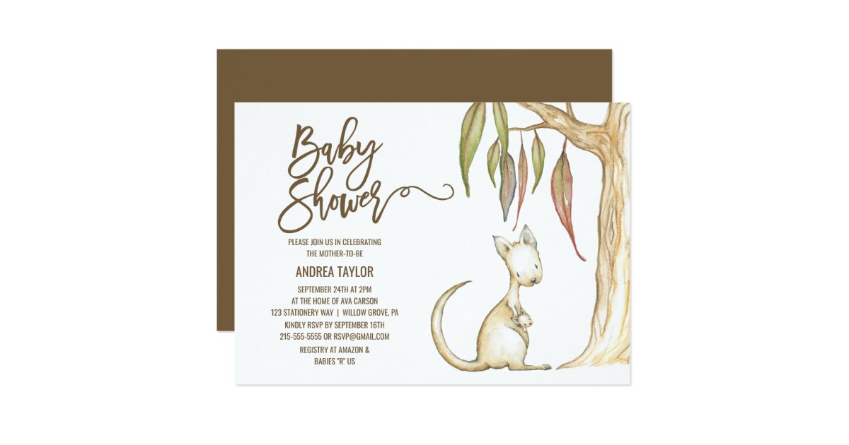 Australian Kangaroo & Joey Neutral Baby Shower Invitation
