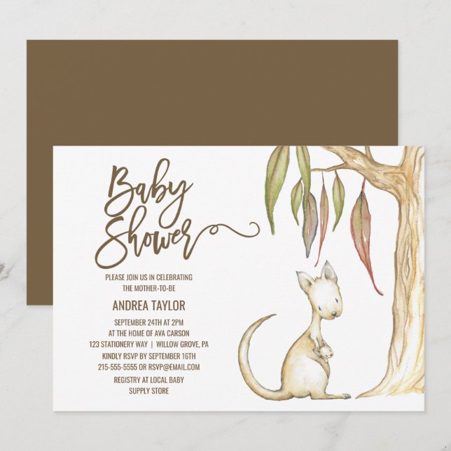 Australian Kangaroo & Joey Neutral Baby Shower Invitation (Front/Back)