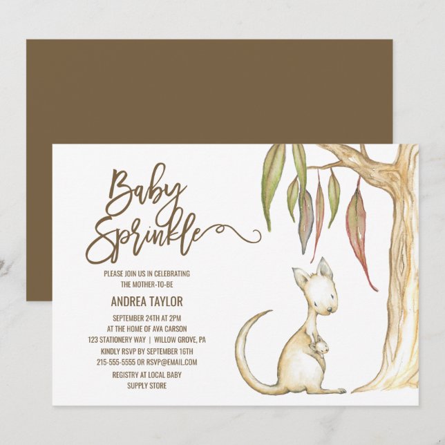 Australian Kangaroo & Joey Neutral Baby Sprinkle Invitation (Front/Back)