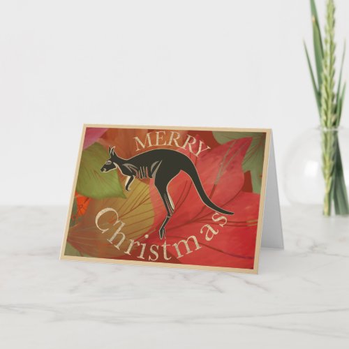 Australian kangaroo Merry Christmas gold script Card