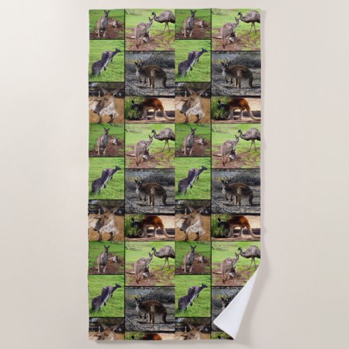 Australian Kangaroo Photo Collage Beach Towel