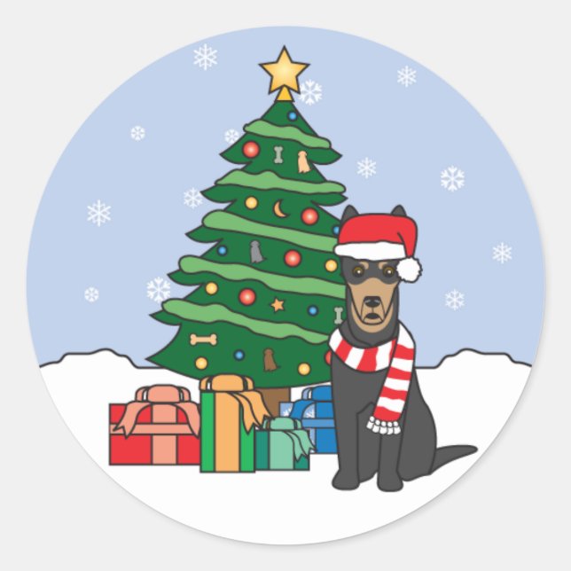 Australian Kelpie and Christmas Tree Classic Round Sticker (Front)