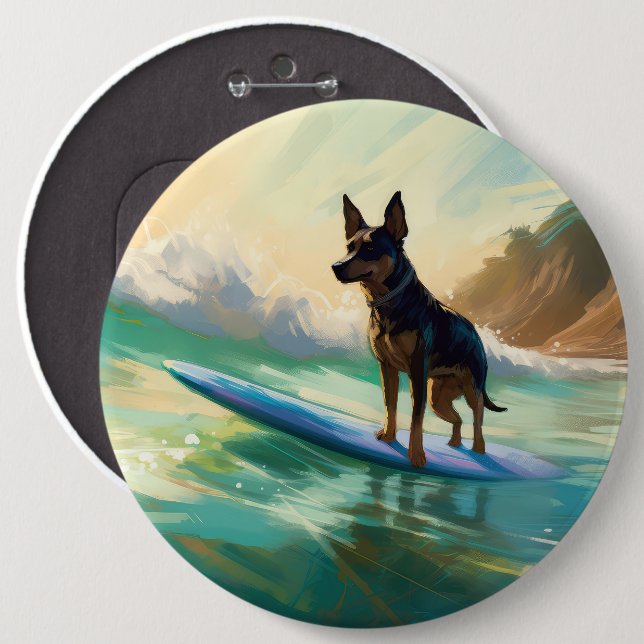 Australian Kelpie Beach Surfing Painting Button (Front & Back)