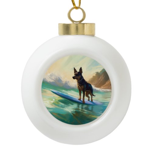 Australian Kelpie Beach Surfing Painting Ceramic Ball Christmas Ornament