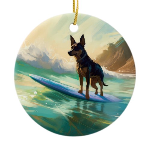 Australian Kelpie Beach Surfing Painting Ceramic Ornament