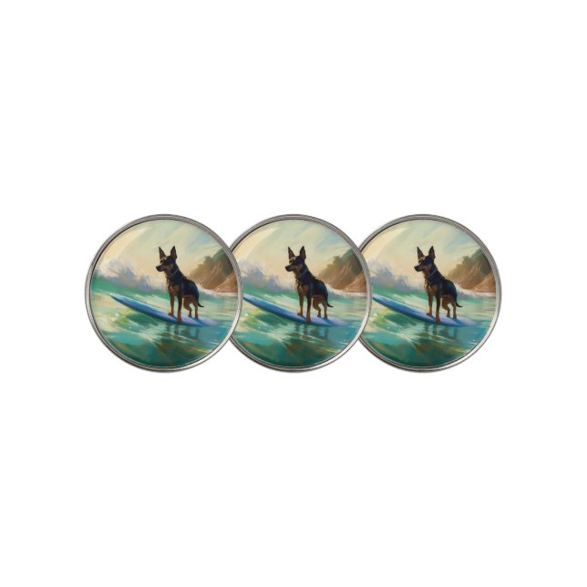Australian Kelpie Beach Surfing Painting Golf Ball Marker (3 Up)