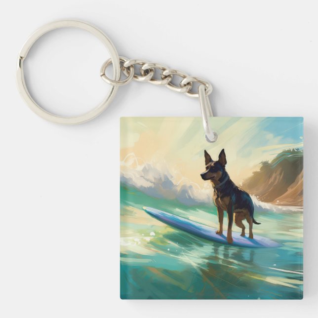 Australian Kelpie Beach Surfing Painting Keychain (Front)