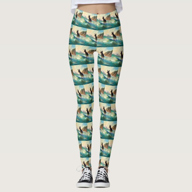 Australian Kelpie Beach Surfing Painting Leggings (Front)