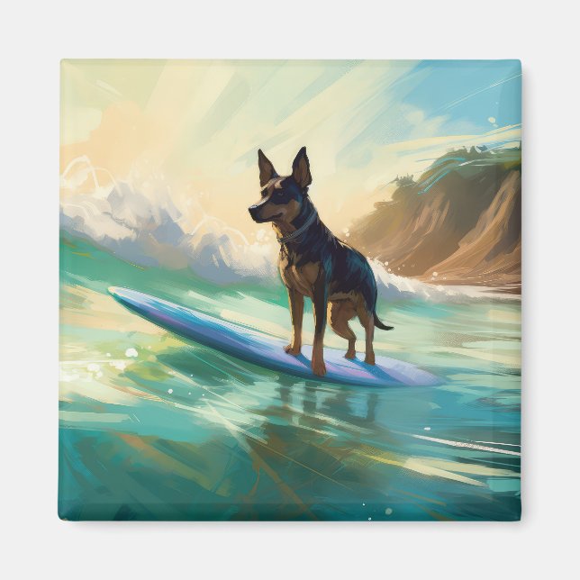 Australian Kelpie Beach Surfing Painting Magnet (Front)