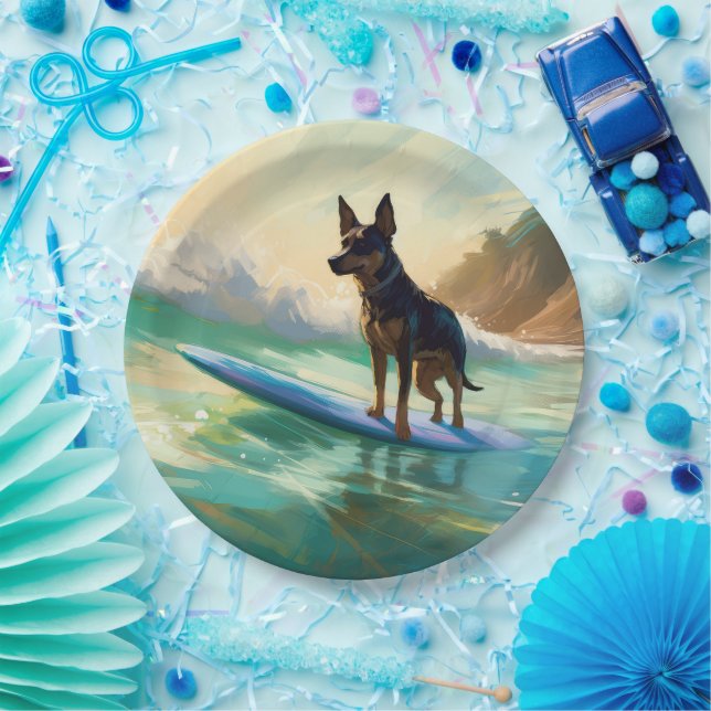 Australian Kelpie Beach Surfing Painting Paper Plates (Party)