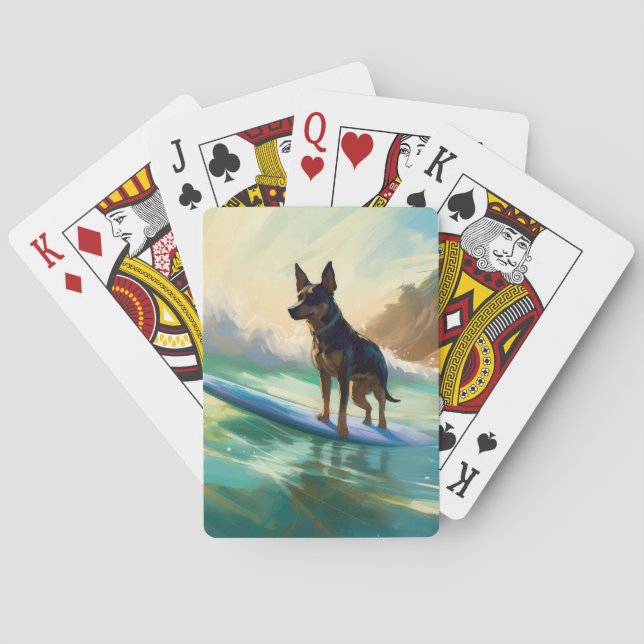 Australian Kelpie Beach Surfing Painting Poker Cards (Back)