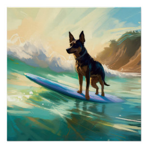 Australian Kelpie Beach Surfing Painting Poster