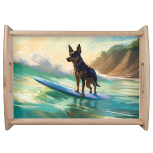 Australian Kelpie Beach Surfing Painting Serving Tray