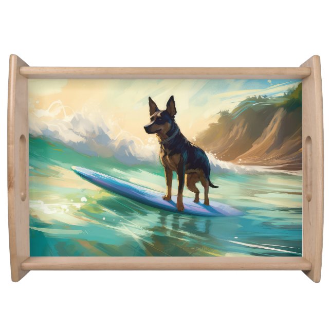 Australian Kelpie Beach Surfing Painting Serving Tray (Front)
