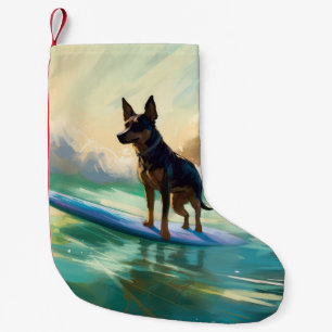 Australian Kelpie Beach Surfing Painting Small Christmas Stocking