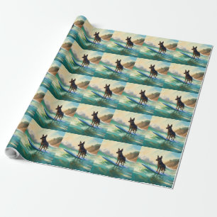 Australian Kelpie Beach Surfing Painting Wrapping Paper