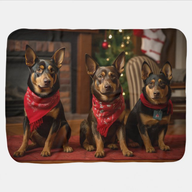 Australian Kelpie by the Fireplace Christmas Baby Blanket (Horizontal)