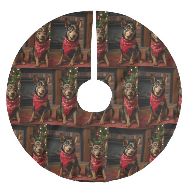 Australian Kelpie by the Fireplace Christmas Brushed Polyester Tree Skirt (Front)