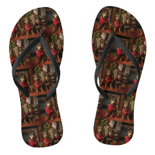 Australian Kelpie by the Fireplace Christmas Flip Flops