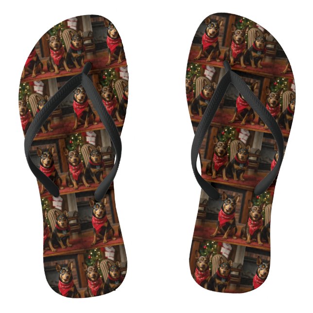 Australian Kelpie by the Fireplace Christmas Flip Flops (Footbed)
