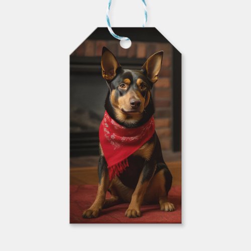Australian Kelpie by the Fireplace Christmas Gift Tags