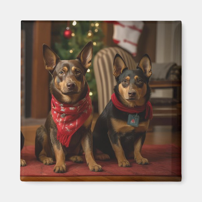 Australian Kelpie by the Fireplace Christmas Magnet (Front)
