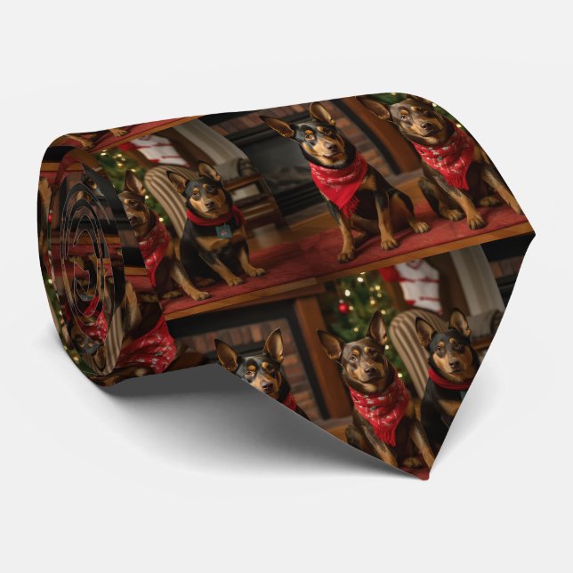 Australian Kelpie by the Fireplace Christmas Neck Tie (Rolled)