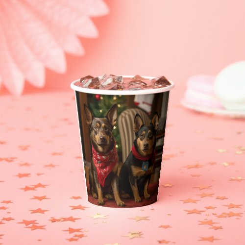 Australian Kelpie by the Fireplace Christmas Paper Cups