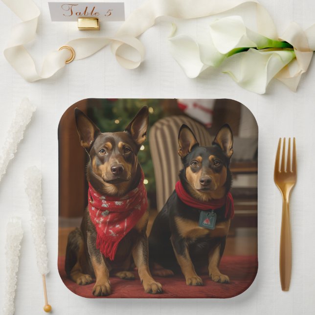 Australian Kelpie by the Fireplace Christmas Paper Plates (Wedding)