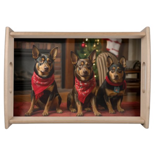 Australian Kelpie by the Fireplace Christmas Serving Tray