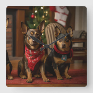 Australian Kelpie by the Fireplace Christmas Square Wall Clock
