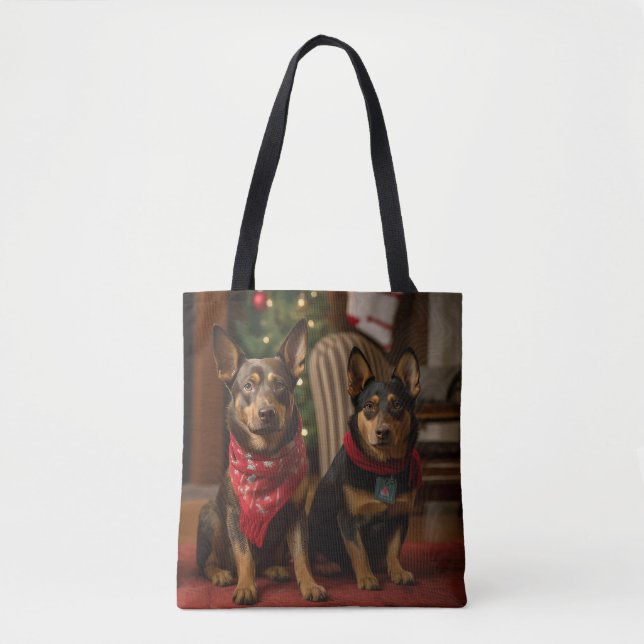Australian Kelpie by the Fireplace Christmas Tote Bag (Front)