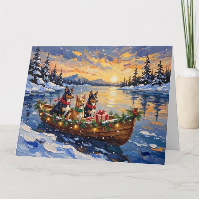 Australian Kelpie Christmas Boat Holiday Card (Front)