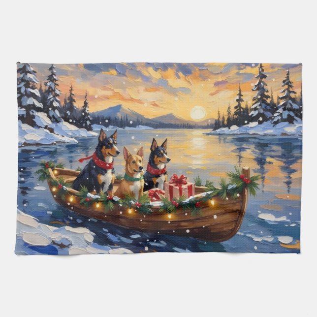 Australian Kelpie Christmas Boat Holiday Kitchen Towel (Horizontal)