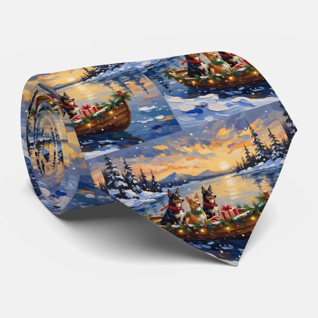 Australian Kelpie Christmas Boat Holiday Neck Tie (Rolled)