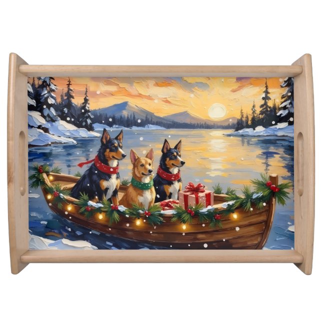 Australian Kelpie Christmas Boat Holiday Serving Tray (Front)